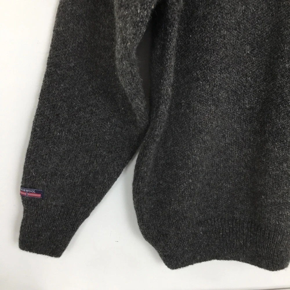 Norwool of Norway Wool Quarter Zip Sweater Gray Moose Print Mens Size Small